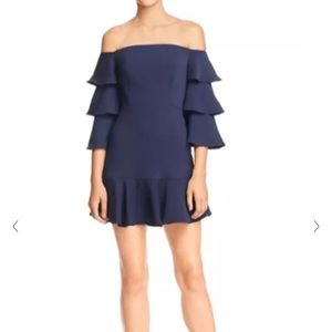 BCBG off the shoulder ruffle dress navy size 0